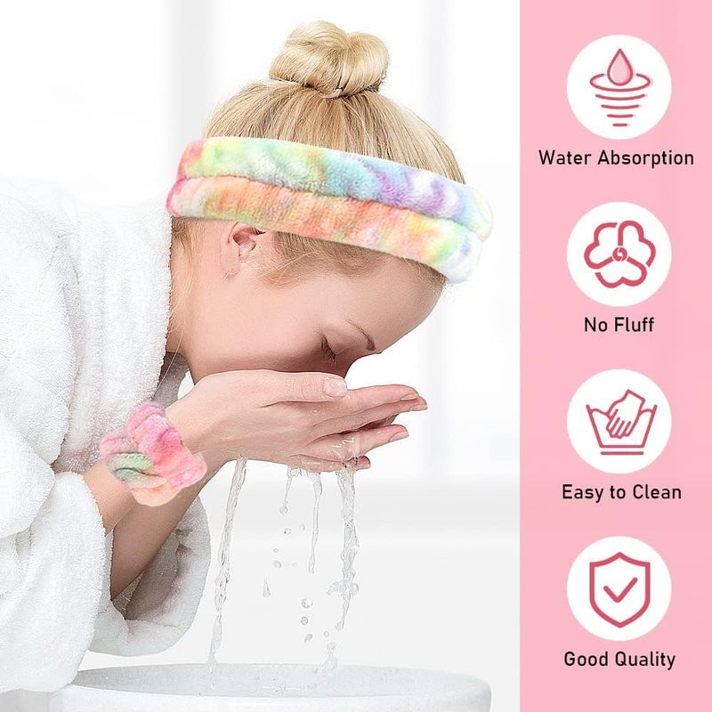 DASOSMI CREATION DC 3pcs Spa Facial Headband Women Makeup Headband Girls Washing Face Headband Soft Microfiber Spa Wrist Washband Ladies Spa Hair Wraps Headbands for Washing Face Shower Makeup Bath Rainbow - Image 3