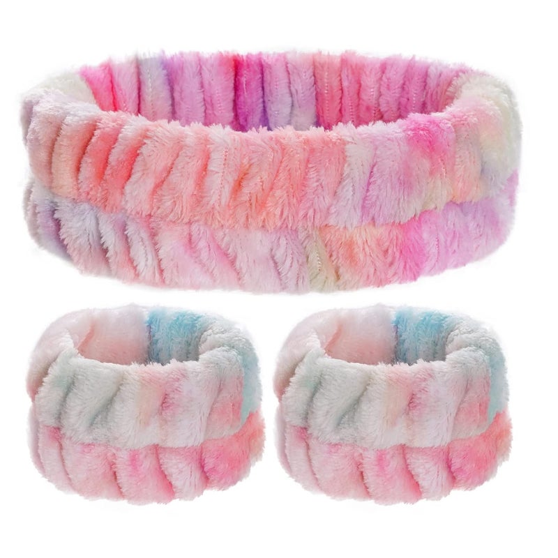 DASOSMI CREATION DC 3pcs Spa Facial Headband Women Makeup Headband Girls Washing Face Headband Soft Microfiber Spa Wrist Washband Ladies Spa Hair Wraps Headbands for Washing Face Shower Makeup Bath Rainbow - Image 1
