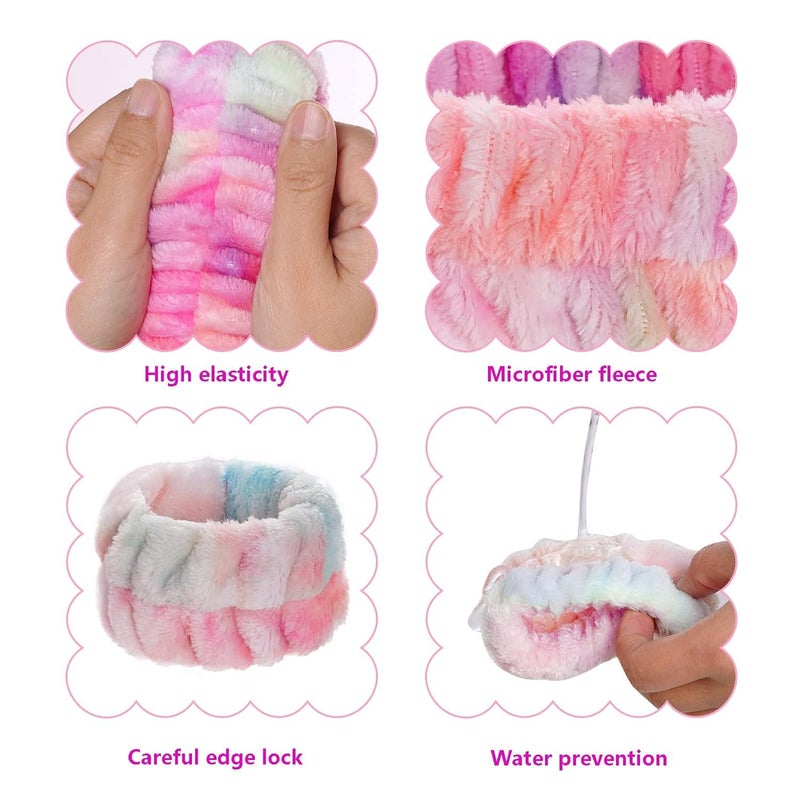 DASOSMI CREATION DC 3pcs Spa Facial Headband Women Makeup Headband Girls Washing Face Headband Soft Microfiber Spa Wrist Washband Ladies Spa Hair Wraps Headbands for Washing Face Shower Makeup Bath Rainbow - Image 4