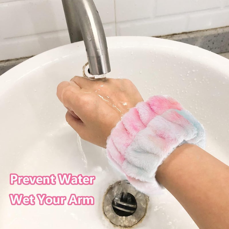 DASOSMI CREATION DC 3pcs Spa Facial Headband Women Makeup Headband Girls Washing Face Headband Soft Microfiber Spa Wrist Washband Ladies Spa Hair Wraps Headbands for Washing Face Shower Makeup Bath Rainbow - Image 5