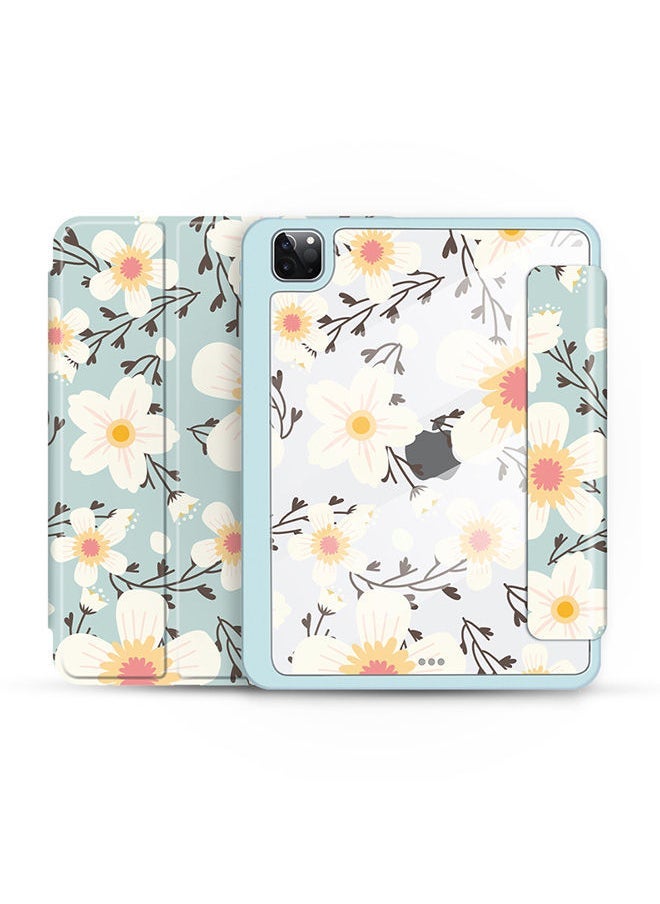 O Ozone Case for iPad Air 5/4 10.9 Inch/ iPad Pro 11 Inch Auto Sleep/Wake with Pencil Holder Anti Scratch Soft TPU Floral Protective Shockproof Cover TabletCase Cover - Cyan - Image 1