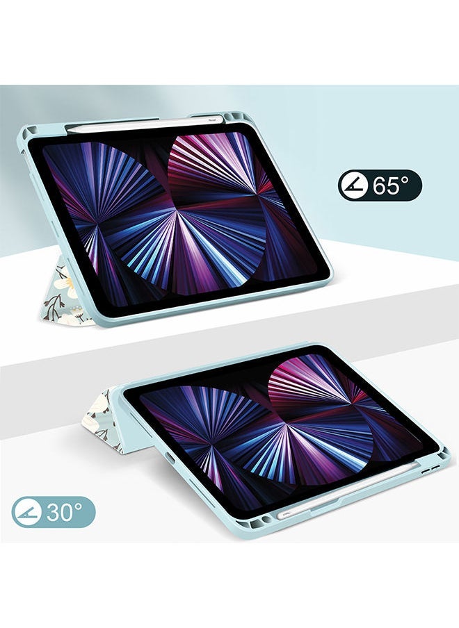 O Ozone Case for iPad Air 5/4 10.9 Inch/ iPad Pro 11 Inch Auto Sleep/Wake with Pencil Holder Anti Scratch Soft TPU Floral Protective Shockproof Cover TabletCase Cover - Cyan - Image 3