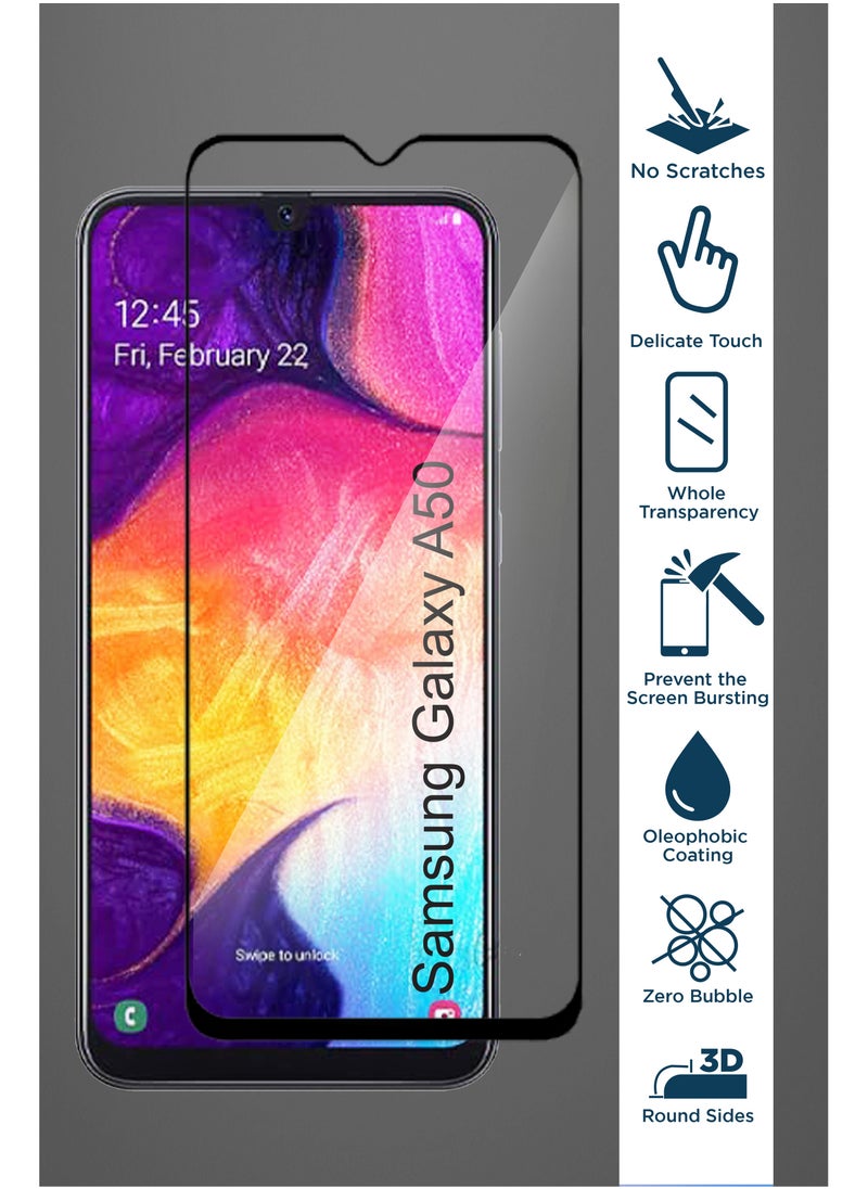 Samsung Galaxy A50 - Tempered Glass Screen Protector - Delicate Touch , Higher Transparency , Easy to Install ,Anti-scratch and Bubble-free Screen Protector - Black