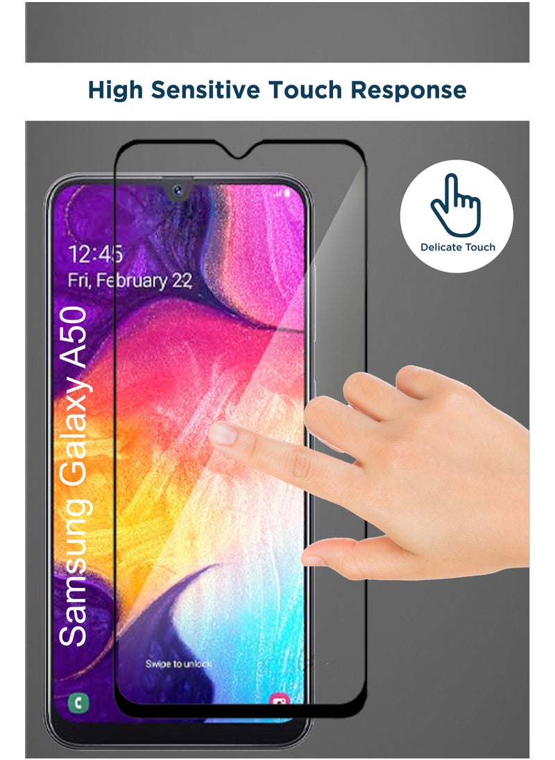 Samsung Galaxy A50 - Tempered Glass Screen Protector - Delicate Touch , Higher Transparency , Easy to Install ,Anti-scratch and Bubble-free Screen Protector - Black
