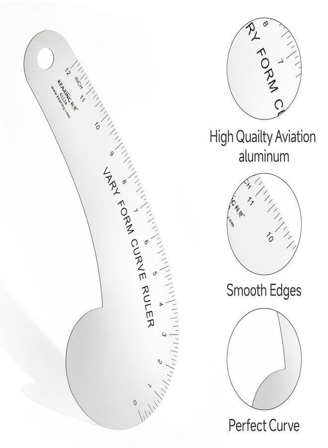 Kearing Vary Form Curve Ruler 12“ French Curve Ruler for Pattern Making, Aviation Aluminum Hip Curve Ruler for Measuring Sewing - Image 4