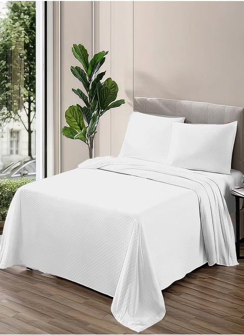 Plain sheet set with fabric pattern - color: Off White-Size: 240*270+2 pillowcases.