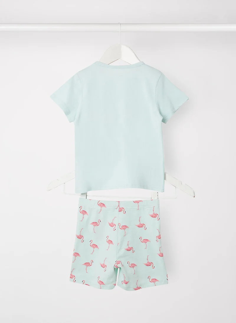 NAME IT Girls Flamingo Print Top and Shorts Set