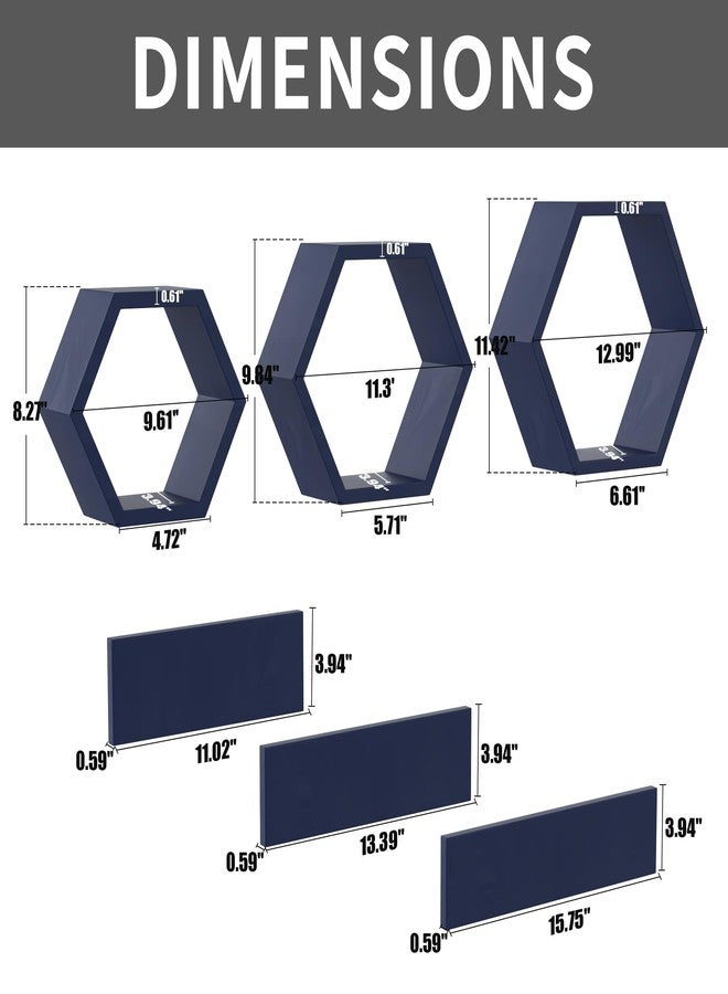 LUDORU Wooden Hexagon Floating Shelves Wall Mounted,Set of 6 Pine Hexagon Shelves Display for Photos,Plants,Rustic Honeycomb Shelves for Living Room,Bedroom,Bathroom, Kitchen, Office Decor, Navy Blue - Image 4