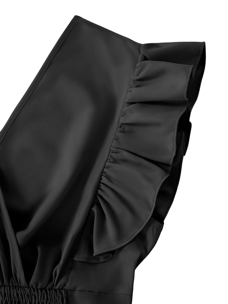 LYANER Women's Cute V Neck Ruffle Cap Sleeve Side Bow Shirred Hem Summer Crop Tank Tops Peplum Blouse Solid Black Medium - Image 5
