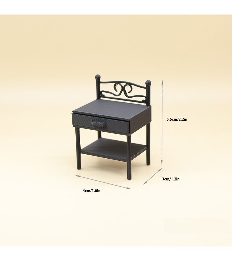 Miniature Wrought Iron Black Bedside Table Dollhouse Ornament - Image 2
