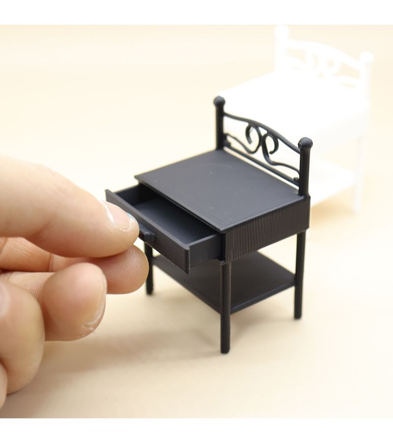 Miniature Wrought Iron Black Bedside Table Dollhouse Ornament - Image 4