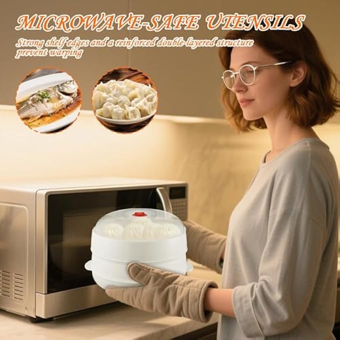 جهاز طهي بالبخار للخضراوات في الميكروويف مع غطاء وصينية، جهاز طهي بالبخار للخضراوات في المطبخ، وعاء تسخين للأطباق، وجبات، طبخ، زلابية، معكرونة، ذرة، لحم مقدد، بطاطس، لحم - Image 4