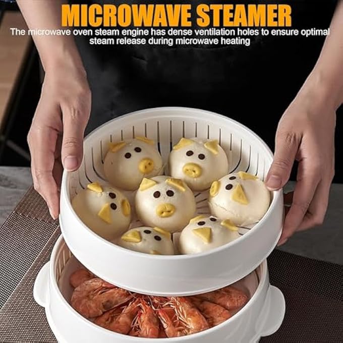 جهاز طهي بالبخار للخضراوات في الميكروويف مع غطاء وصينية، جهاز طهي بالبخار للخضراوات في المطبخ، وعاء تسخين للأطباق، وجبات، طبخ، زلابية، معكرونة، ذرة، لحم مقدد، بطاطس، لحم - Image 3