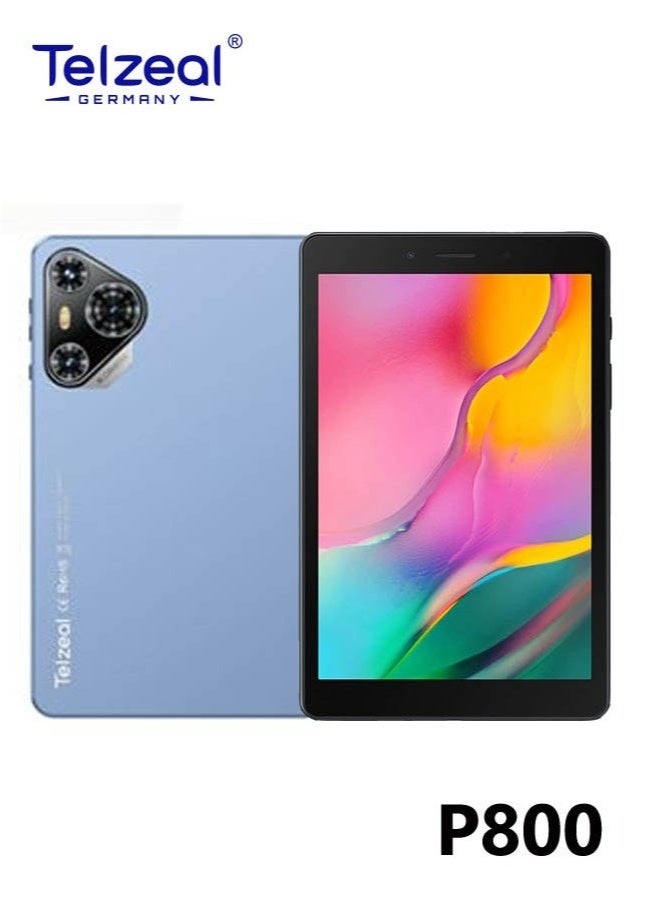 P800 8-Inch Android 12 Tablet with 6GB RAM 256GB Storage, Dual SIM 4G LTE + 5G Wi-Fi, 5000mAh Battery, Front & Rear Camera – Compact Smart Tablet with Wireless Keyboard – Ideal for Study, Work, Travel & Entertainment – Sleek Blue Design