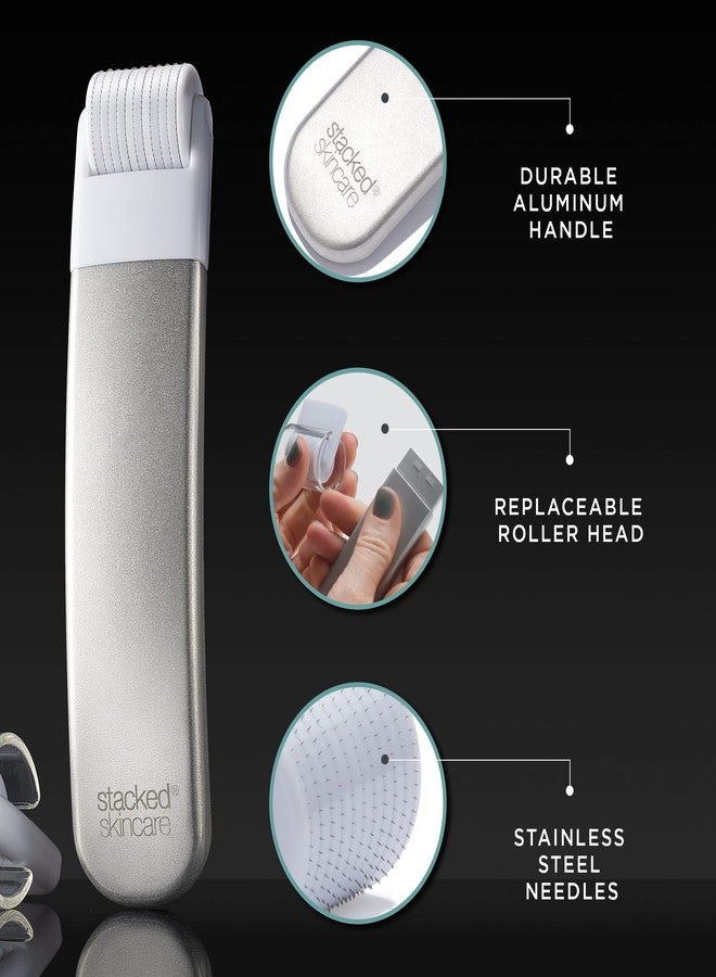 StackedSkincare Microneedling Roller with Replaceable 0.2mm Stainless Steel Needle Head - Gentle Micro Needle Roller for Face, Scalp & Body - Ergonomic Aluminum Handle for Smooth, Even, Radiant Skin - Image 3