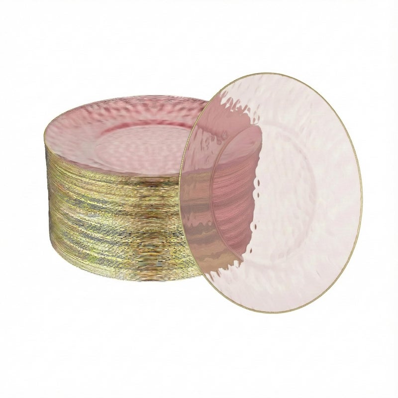 R-kay 100 Pack Pink Plastic Plates - 6.25 IN Hammered Gold Rimmed Sturdy, Durable And Extra Heavy duty Pink And Gold Plastic Dessert Plates Disposable - Appetizer Plates Disposable For All Occasions - Image 1