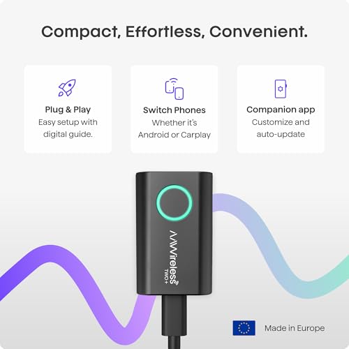 AAWireless TWO+ متوافق مع Android Auto و Apple Carplay محول لاسلكي 2 في 1 | اتصال لاسلكي عبر Bluetooth و WiFi | iPhone X+ و Android 11+ | زر متعدد الوظائف | صنع في أوروبا - Image 3