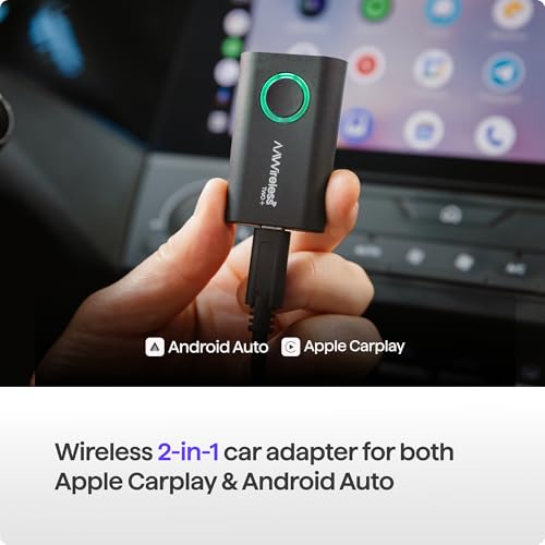 AAWireless TWO+ متوافق مع Android Auto و Apple Carplay محول لاسلكي 2 في 1 | اتصال لاسلكي عبر Bluetooth و WiFi | iPhone X+ و Android 11+ | زر متعدد الوظائف | صنع في أوروبا - Image 2