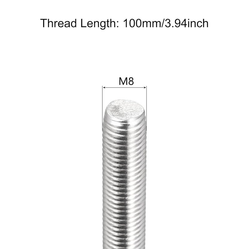 TOP-VIGOR 5Pcs M8-1.25 x 100mm Length Fully Threaded Rod, 304 Stainless Steel Right Hand Threaded Rods, Fully Studding Rod Bar for Anchor Bolts, Clamps, Hangers and U-Bolts - Image 2