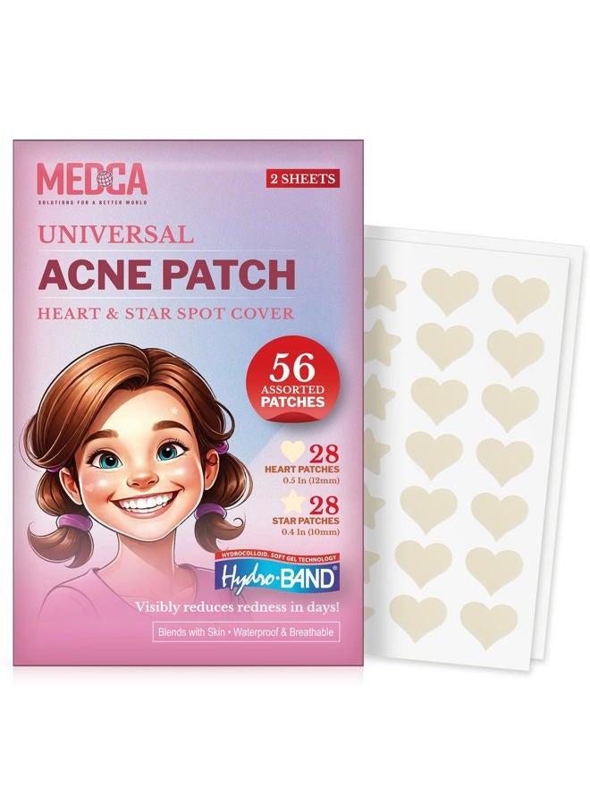 MEDca Acne Patches for Face - Hydrocolloid Bandages (56 Count) Pimple Patches for Face in Hearts & Stars, Acne Spot Treatment Care for Face & Skin Spot Patch Conceals Zits, Acne and Blackheads - Image 1
