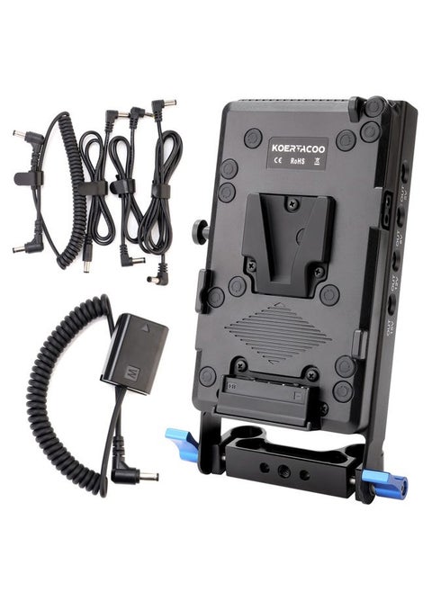 V-Mount Lock Battery Plate Power Supply Splitter Adapter with 15mm Rod Clamp + NP-FW50 Dummy Battery Compatible with Sony Alpha A7 A7S A7R a7II a7SII a7RII A6000 A6100 A6300 A6500 Cameras