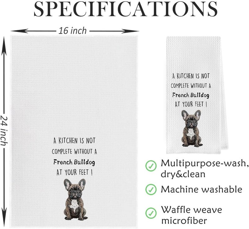 Geqtt French Bulldog Dish Towels Set - Funny Frenchie Waffle Weave Kitchen Towels, French Bulldog Decorative Hand Tea Towels for Bathroom Kitchen (16×24 Inches Set of 2) - Image 5