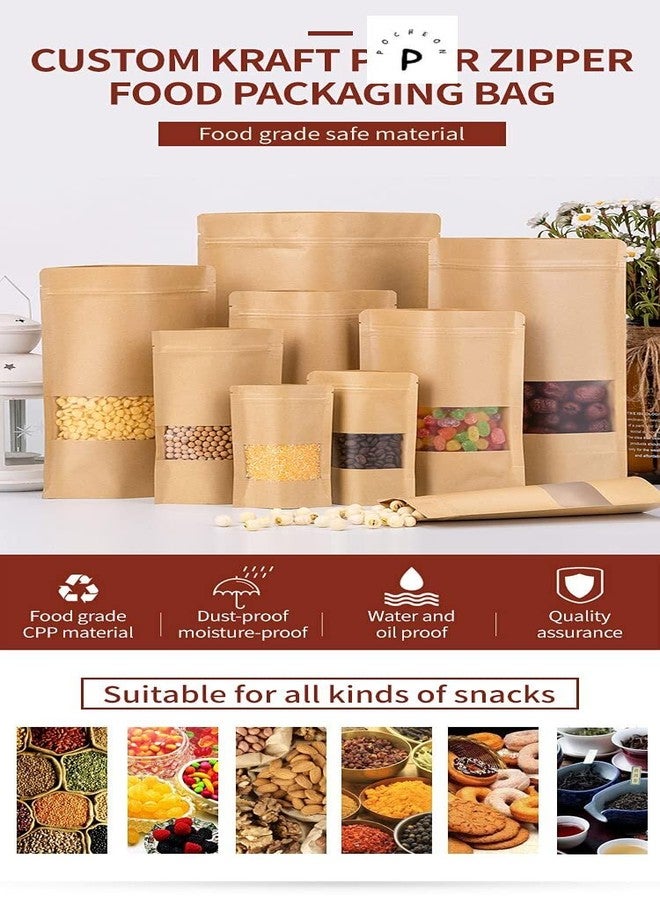 Adaamya أداميا® - 50 قطعة - 150 جم - 12 × 20 سم - أكياس ورقية بنية اللون قابلة لإعادة الاستخدام ومزودة بسحاب، مع نافذة شفافة مستطيلة وشق قابل للتمزيق للتخزين متعدد الأغراض (150 جم) - Image 4