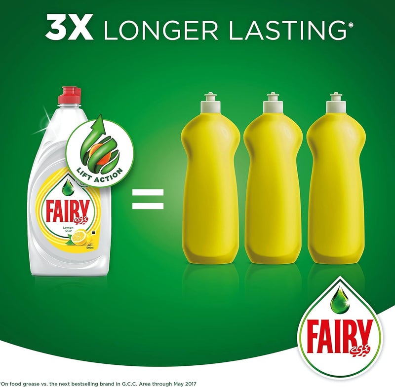 Fairy Lemon Dishwashing Liquid Soap, Concentrated Dish Soap for Tough Grease, Long-Lasting Suds, 1 L - Image 1