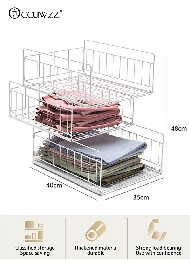 Occuwzz - 3 Wardrobe  Sliding Closet Organizers and Drawer Storage Shelves Stackable Storage - Image 1