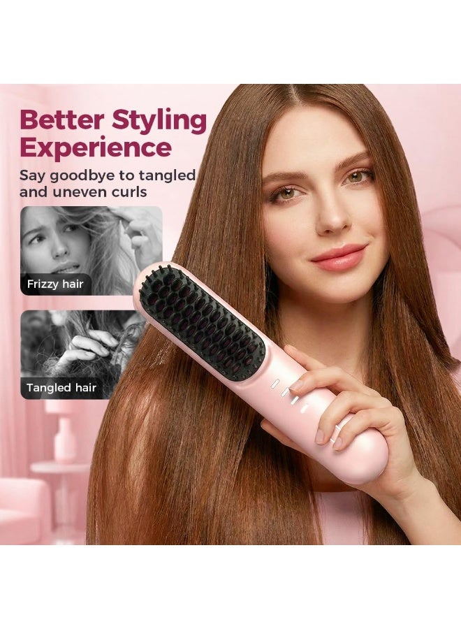 ATRJSZ Go Brush Pro for Short Hair - 2026 Upgraded Cordless Straightening Brush with 30s Fast Heat, 3 Temperature Settings, Ionic & Ceramic Care, 2500mAh USB-C Rechargeable for Frizz-Free Styling (Pink) - Image 3