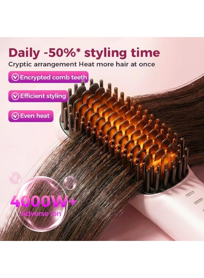 ATRJSZ Go Brush Pro for Short Hair - 2026 Upgraded Cordless Straightening Brush with 30s Fast Heat, 3 Temperature Settings, Ionic & Ceramic Care, 2500mAh USB-C Rechargeable for Frizz-Free Styling (Pink) - Image 4