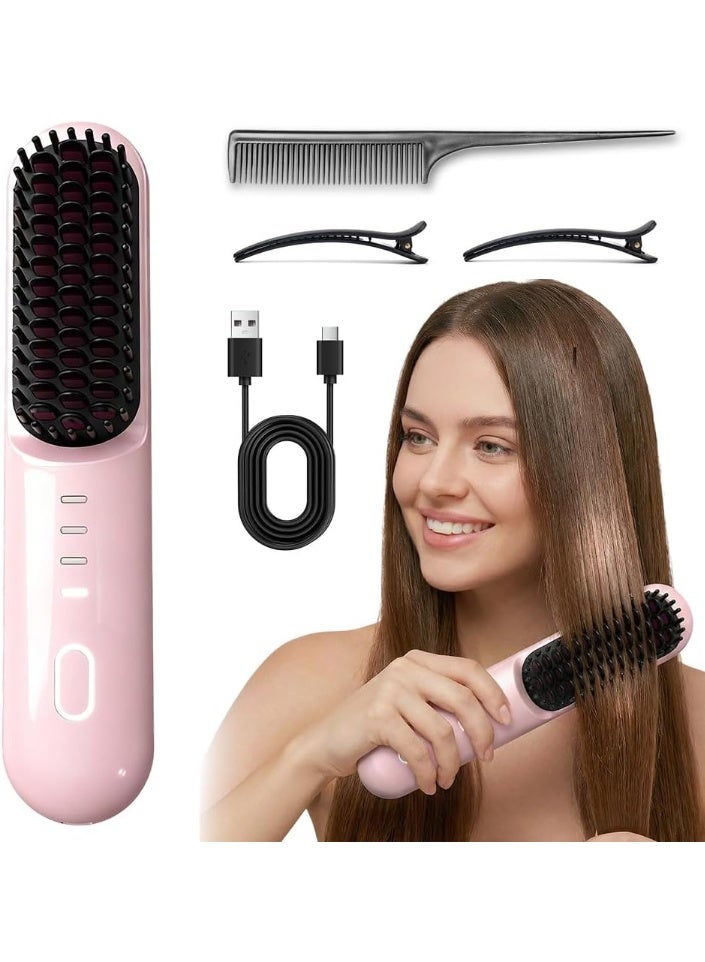 ATRJSZ Go Brush Pro for Short Hair - 2026 Upgraded Cordless Straightening Brush with 30s Fast Heat, 3 Temperature Settings, Ionic & Ceramic Care, 2500mAh USB-C Rechargeable for Frizz-Free Styling (Pink) - Image 1