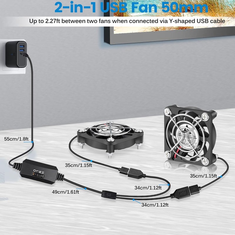 GDSTIME 2-Pack 50mm USB Fans with 3 Speed Control, Mini 5V DC Brushless Computer Cooling Fan for Projector VR Gear Raspberry Pi TV Box Small Appliances Series Replacement - Image 5