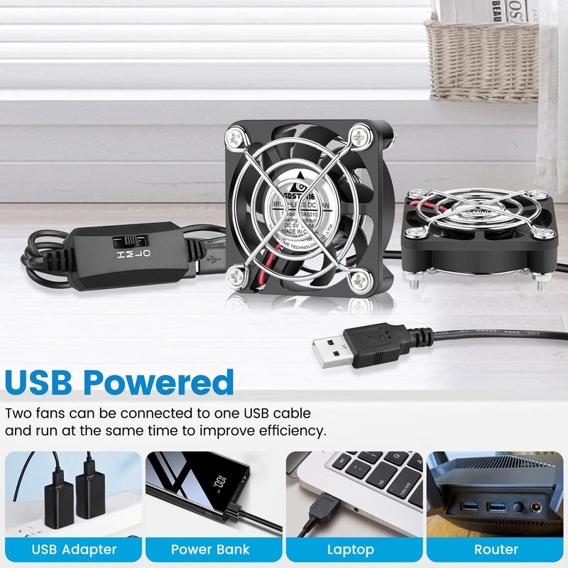 GDSTIME 2-Pack 50mm USB Fans with 3 Speed Control, Mini 5V DC Brushless Computer Cooling Fan for Projector VR Gear Raspberry Pi TV Box Small Appliances Series Replacement - Image 4