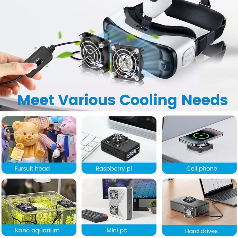 GDSTIME 2-Pack 50mm USB Fans with 3 Speed Control, Mini 5V DC Brushless Computer Cooling Fan for Projector VR Gear Raspberry Pi TV Box Small Appliances Series Replacement - Image 2