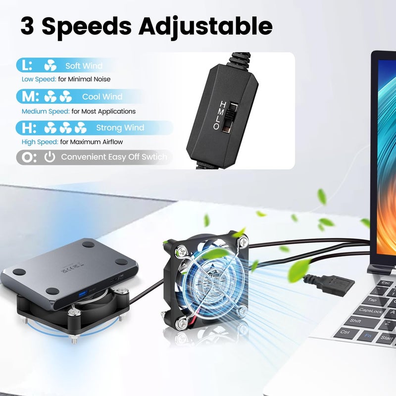 GDSTIME 2-Pack 50mm USB Fans with 3 Speed Control, Mini 5V DC Brushless Computer Cooling Fan for Projector VR Gear Raspberry Pi TV Box Small Appliances Series Replacement - Image 3
