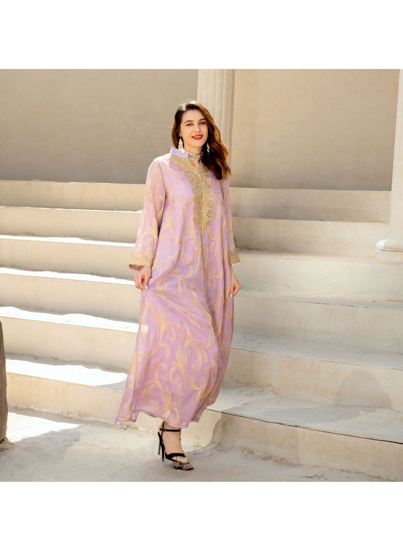 Generic New Style Abaya for Women,Muslim Applique Embroidery Long Sleeve Maxi Dress，Loose Full Cover Lace Robe  - Image 1