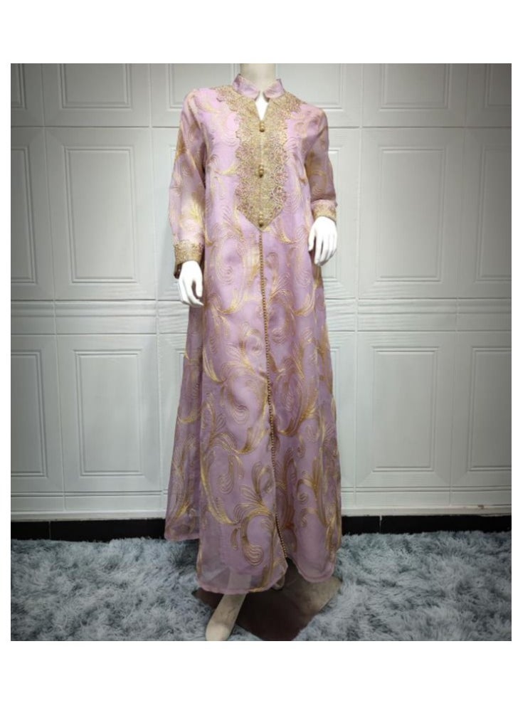 Generic New Style Abaya for Women,Muslim Applique Embroidery Long Sleeve Maxi Dress，Loose Full Cover Lace Robe  - Image 3