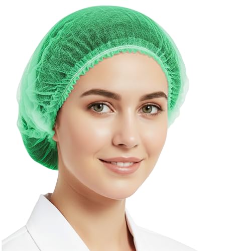 C-Cure Disposable Hair Cap Pack of 100 | 18 Inch Bouffant Cap Stretchable Non Woven Head Cover for Women & Men | Kitchen Hair Net, Surgical Cap, Chef Cooking, Salon & Medical Use – Green - Image 1
