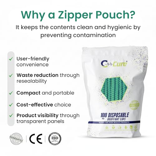 C-Cure Disposable Hair Cap Pack of 100 | 18 Inch Bouffant Cap Stretchable Non Woven Head Cover for Women & Men | Kitchen Hair Net, Surgical Cap, Chef Cooking, Salon & Medical Use – Green - Image 2
