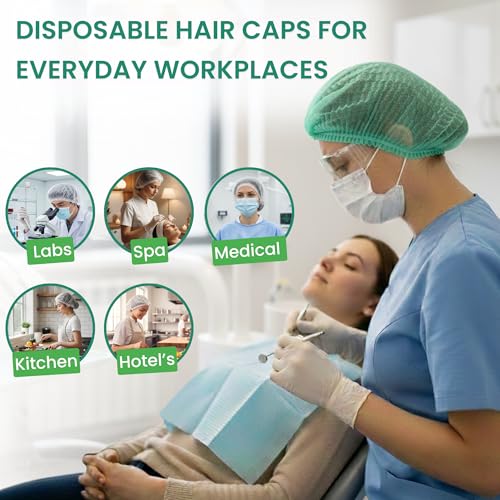 C-Cure Disposable Hair Cap Pack of 100 | 18 Inch Bouffant Cap Stretchable Non Woven Head Cover for Women & Men | Kitchen Hair Net, Surgical Cap, Chef Cooking, Salon & Medical Use – Green - Image 5