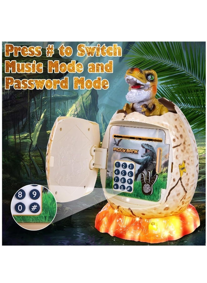 Piggy Bank for Kids Dinosaur Egg Money Bank with Fingerprint Unlocking/Night Light/Music Password ATM Machine Real Cash Coin Electronic Money Saving Box for Boys Girls Toys Gifts - Image 3