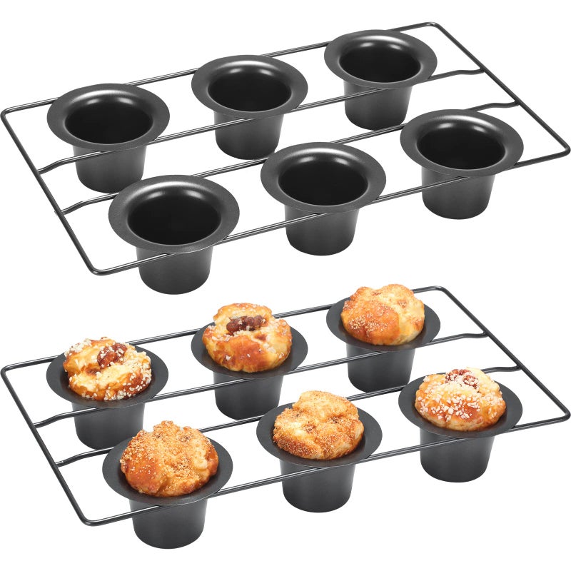 Shellwei 2 Pcs 12 Cups Nonstick Popover Pan Muffin Cupcake Pan Pudding Bakeware for Oven Baking, Frittatas, Muffins, Quiches, Pudding Cakes(Black,2 Pcs) - Image 1