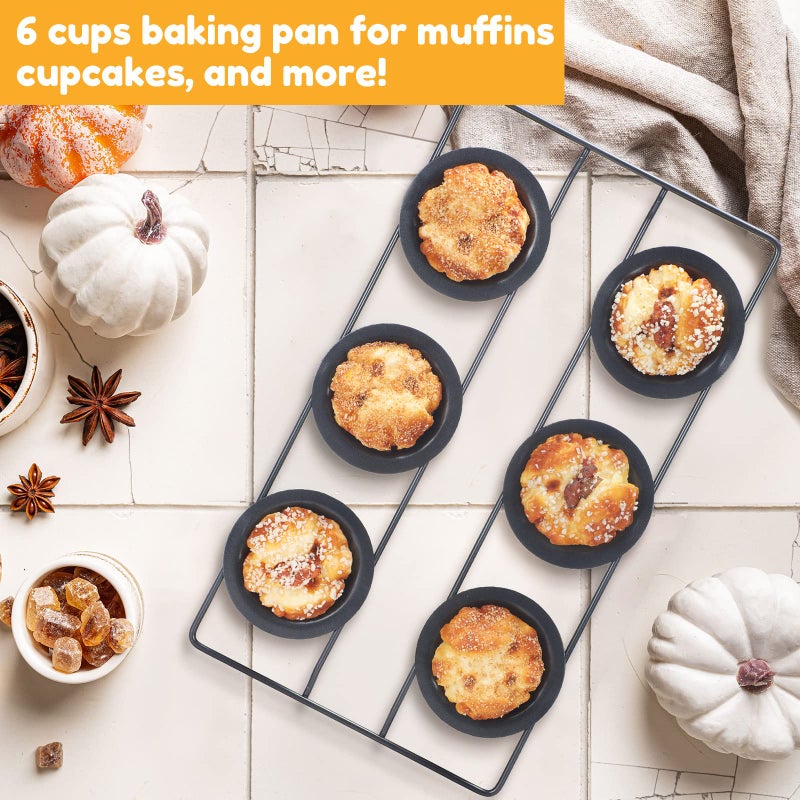 Shellwei 2 Pcs 12 Cups Nonstick Popover Pan Muffin Cupcake Pan Pudding Bakeware for Oven Baking, Frittatas, Muffins, Quiches, Pudding Cakes(Black,2 Pcs) - Image 5