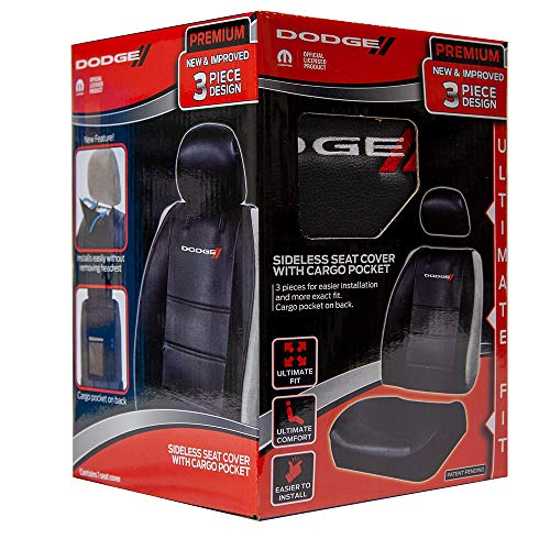 Plasticolor غطاء مقعد بلاستيكلور 008595R01 شعار دودج مناسب عالميًا للسيارات والشاحنات أو SUV بدون جوانب 3 قطع مع مسند رأس، أسود - Image 4