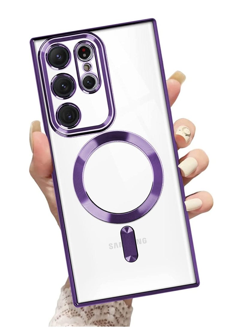 Magnetic Clear Case for Galaxy S23 Ultra – Compatible with MagSafe, Heart Design Electroplated Soft TPU Shockproof Case with Full Camera Lens Protection - Image 1