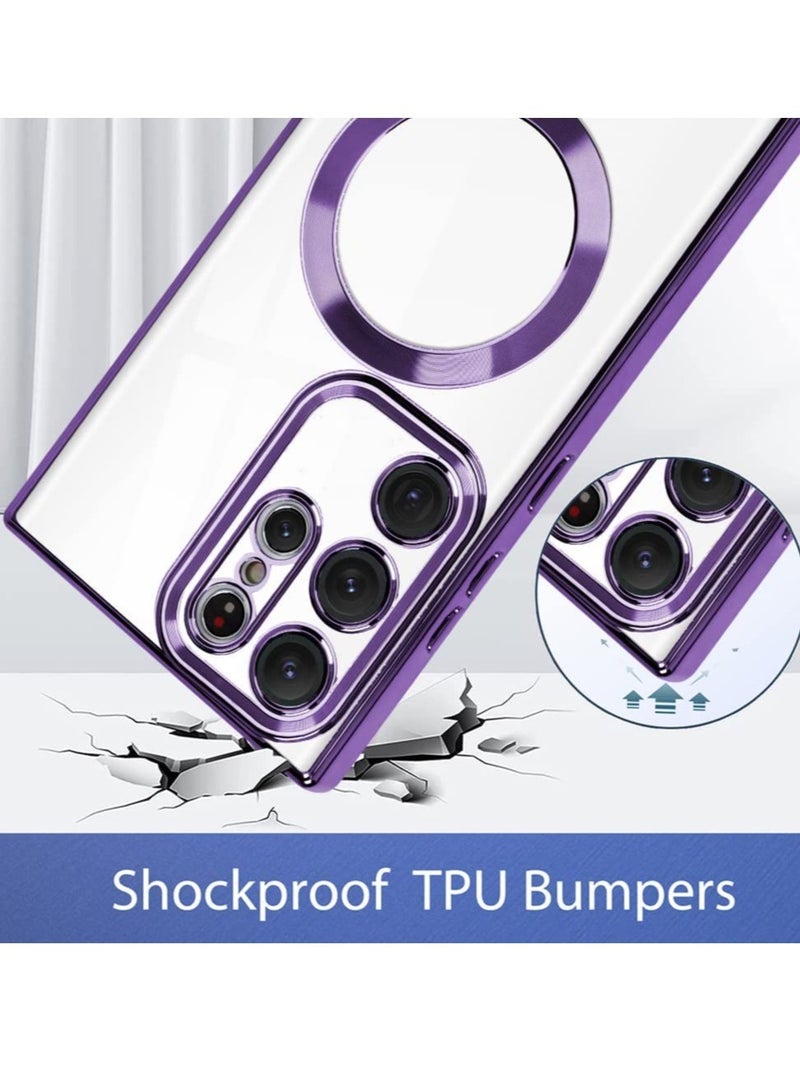 Magnetic Clear Case for Galaxy S23 Ultra – Compatible with MagSafe, Heart Design Electroplated Soft TPU Shockproof Case with Full Camera Lens Protection - Image 2