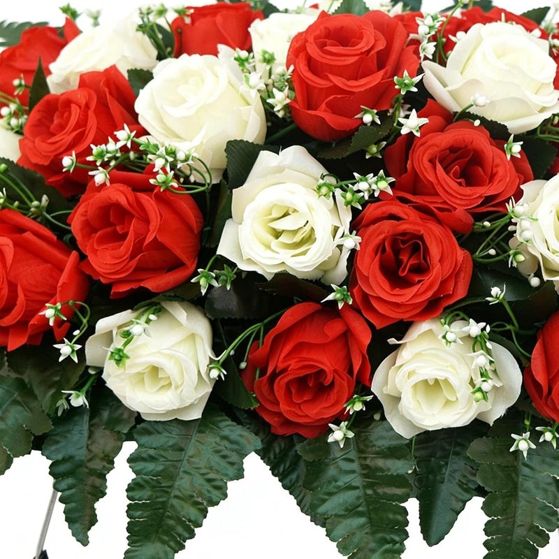 Grave Saddle Flowers,Silk Rose Memorial Cemetery Grave Decorations - Graveside Floral Saddle | for Remembrance Year-Round Outdoor Display Father's Day Mother's Day - Image 5