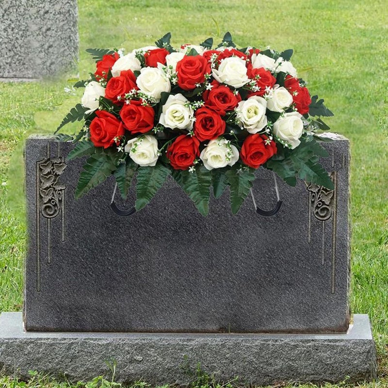 Grave Saddle Flowers,Silk Rose Memorial Cemetery Grave Decorations - Graveside Floral Saddle | for Remembrance Year-Round Outdoor Display Father's Day Mother's Day - Image 3