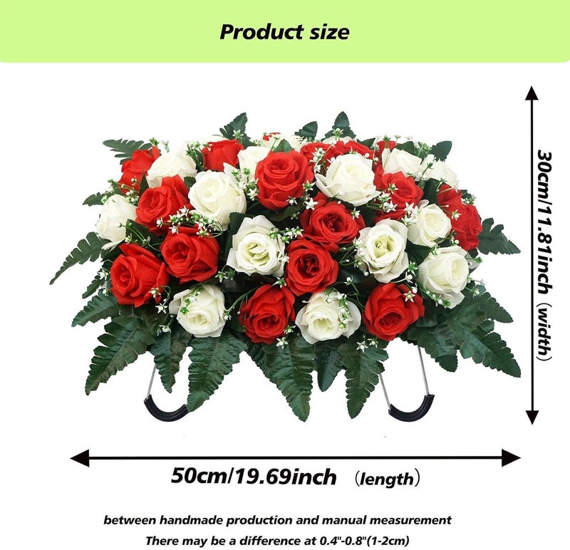 Grave Saddle Flowers,Silk Rose Memorial Cemetery Grave Decorations - Graveside Floral Saddle | for Remembrance Year-Round Outdoor Display Father's Day Mother's Day - Image 4